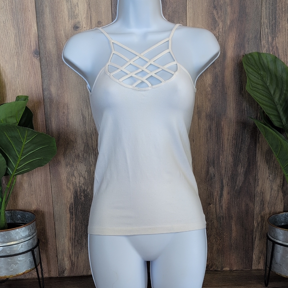 Suzette White Strappy Tank Top Camisole Bralette OS D484